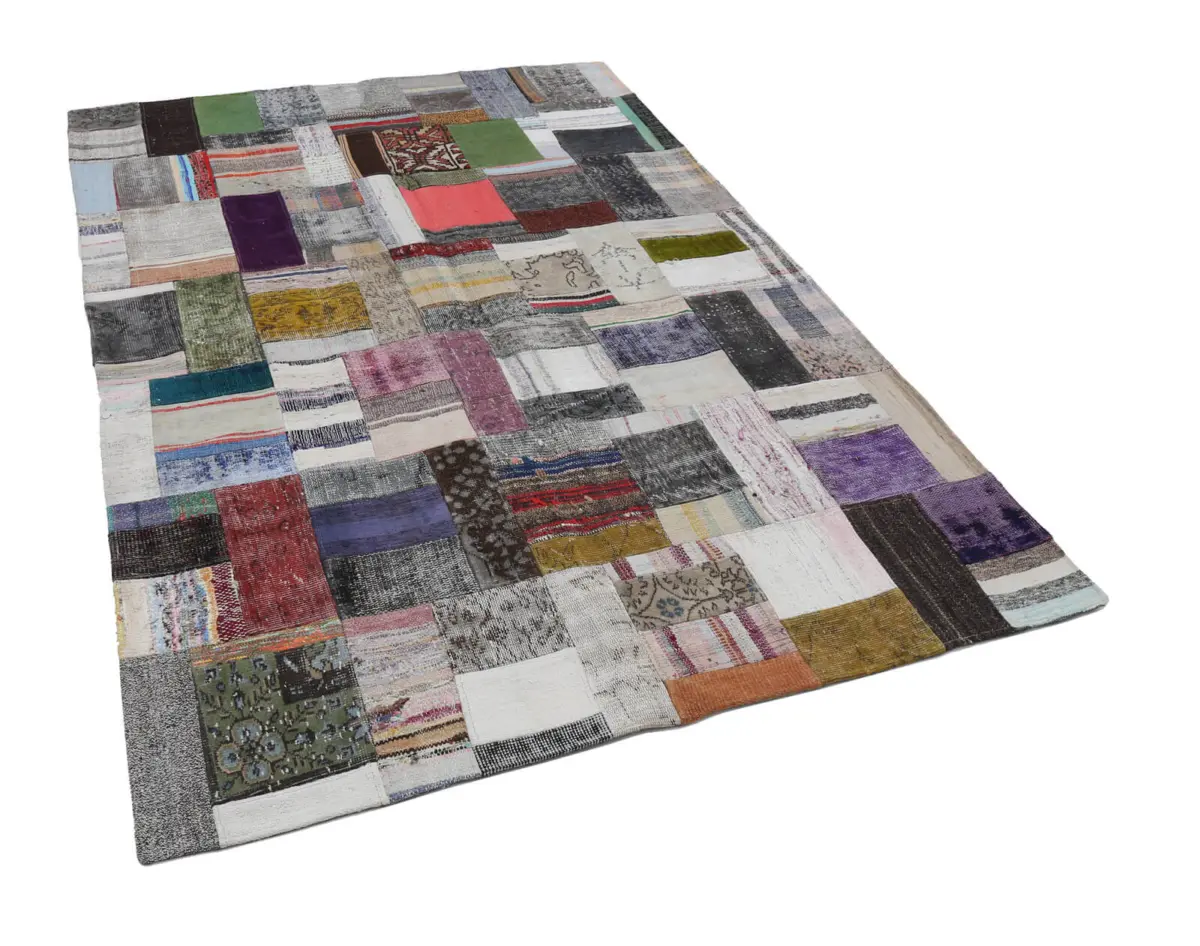 Chaput Patchwork Multi Renk Pamuk Üzerine Yün El Dokuma Kilim-170x241 - Görsel 3