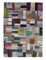 Chaput Patchwork Multi Renk Pamuk Üzerine Yün El Dokuma Kilim-170x240