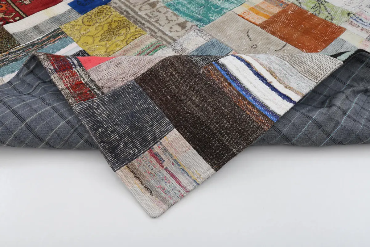 Chaput Patchwork Multi Renk Pamuk Üzerine Yün El Dokuma Kilim-170x240 - Görsel 5