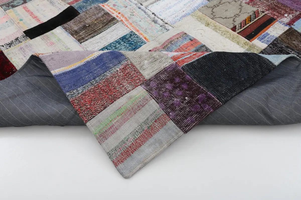 Chaput Patchwork Multi Renk Pamuk Üzerine Yün El Dokuma Kilim-173x238 - Görsel 5