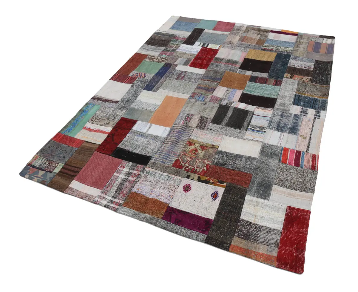 Chaput Patchwork Multi Renk Pamuk Üzerine Yün El Dokuma Kilim-171x240 - Görsel 2