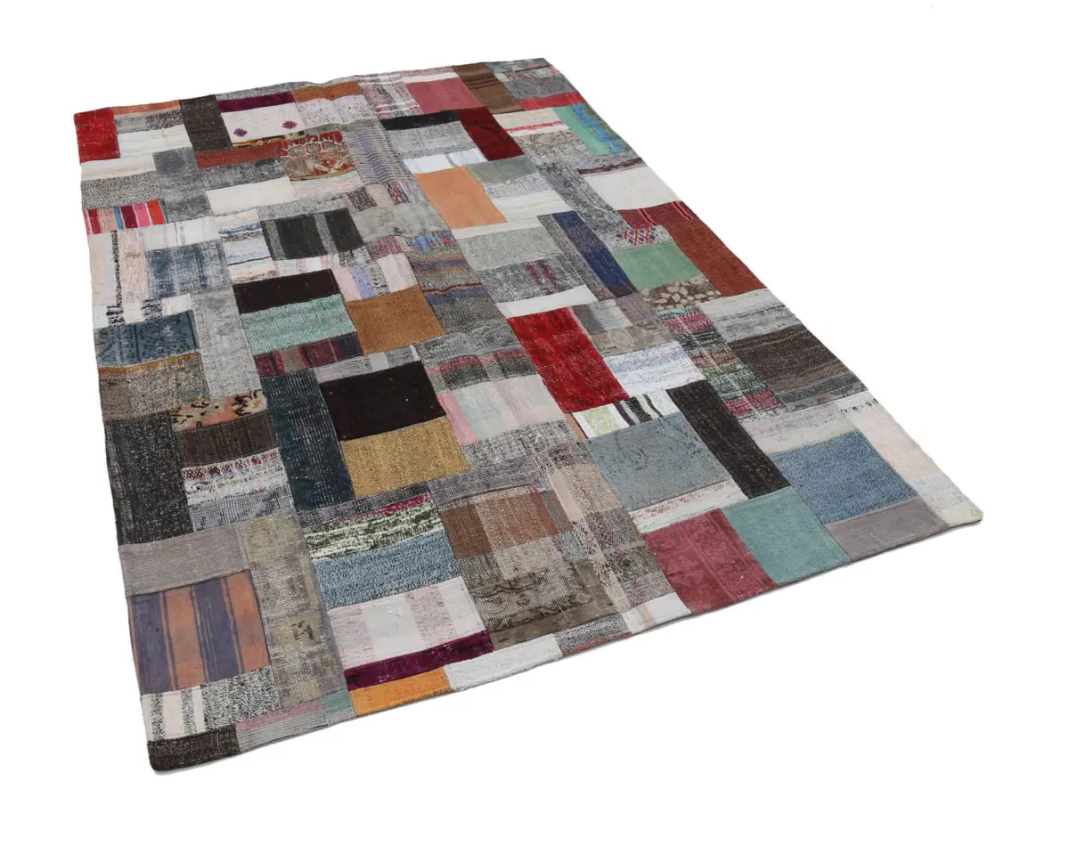Chaput Patchwork Multi Renk Pamuk Üzerine Yün El Dokuma Kilim-171x240 - Görsel 3