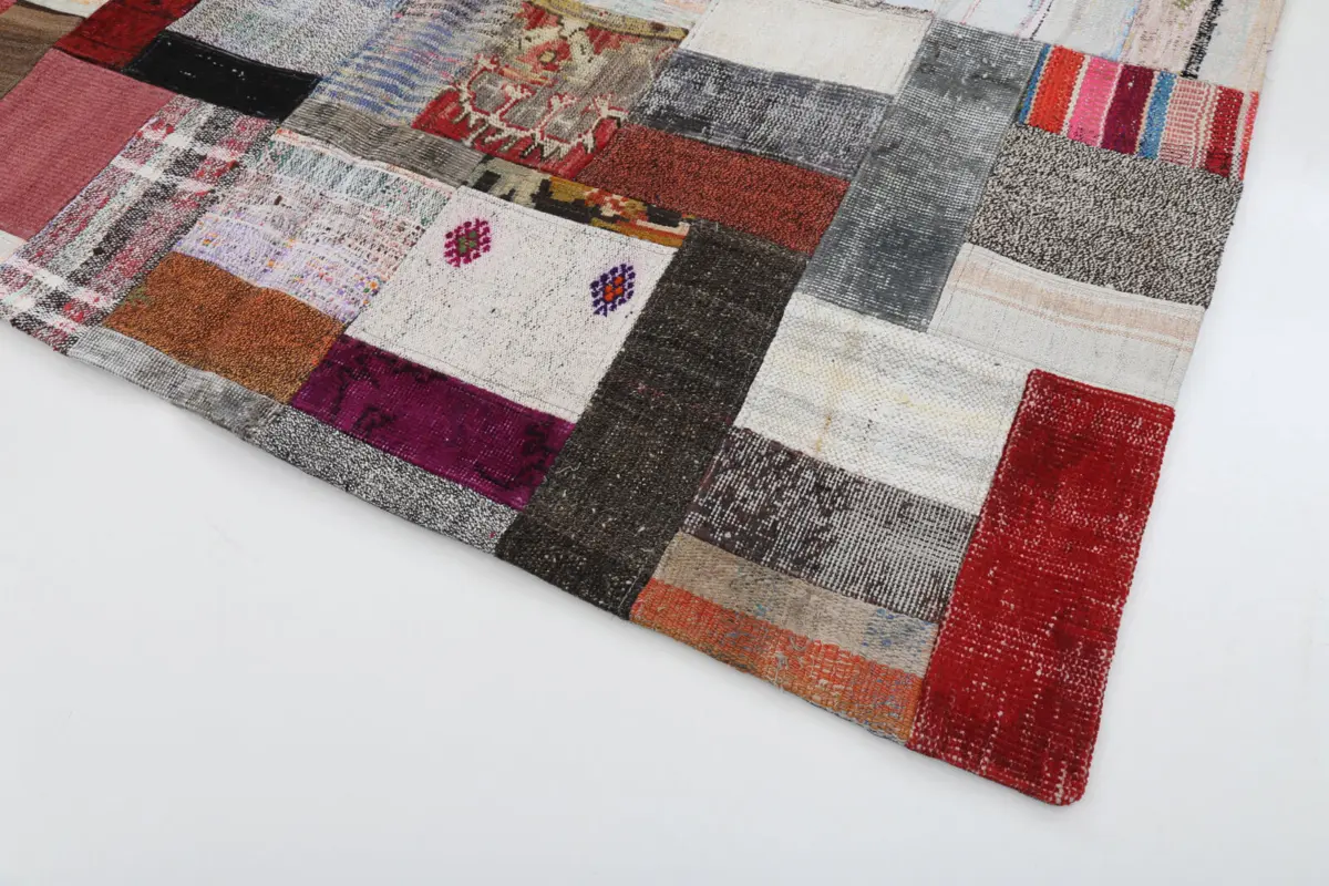 Chaput Patchwork Multi Renk Pamuk Üzerine Yün El Dokuma Kilim-171x240 - Görsel 4