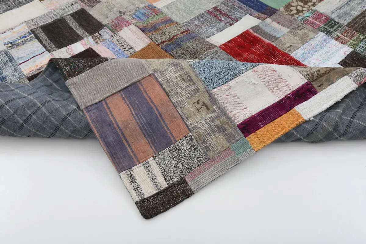 Chaput Patchwork Multi Renk Pamuk Üzerine Yün El Dokuma Kilim-171x240 - Görsel 5