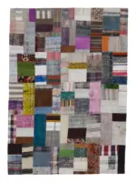 Chaput Patchwork Multi Renk Pamuk Üzerine Yün El Dokuma Kilim-171x241