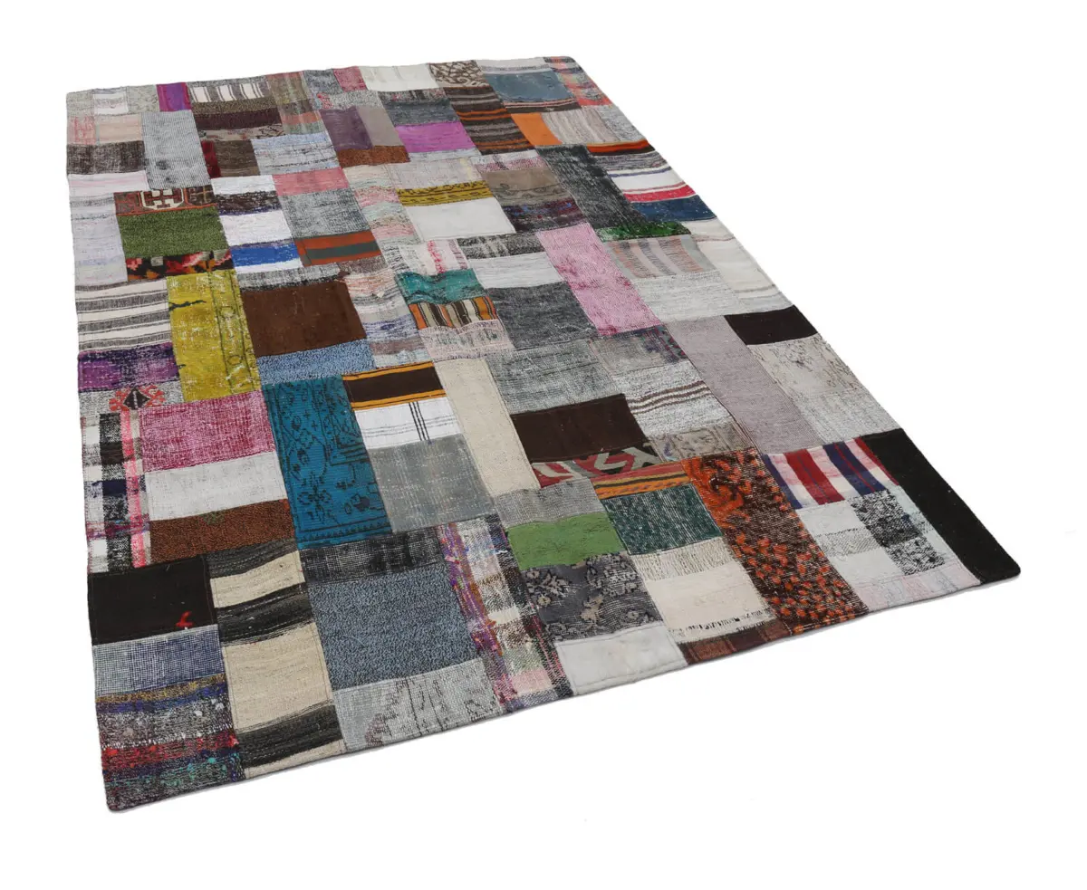 Chaput Patchwork Multi Renk Pamuk Üzerine Yün El Dokuma Kilim-171x241 - Görsel 3