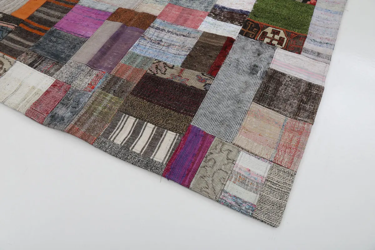 Chaput Patchwork Multi Renk Pamuk Üzerine Yün El Dokuma Kilim-171x241 - Görsel 4
