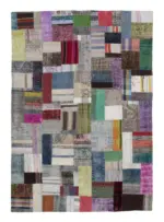 Chaput Patchwork Multi Renk Pamuk Üzerine Yün El Dokuma Kilim-169x240