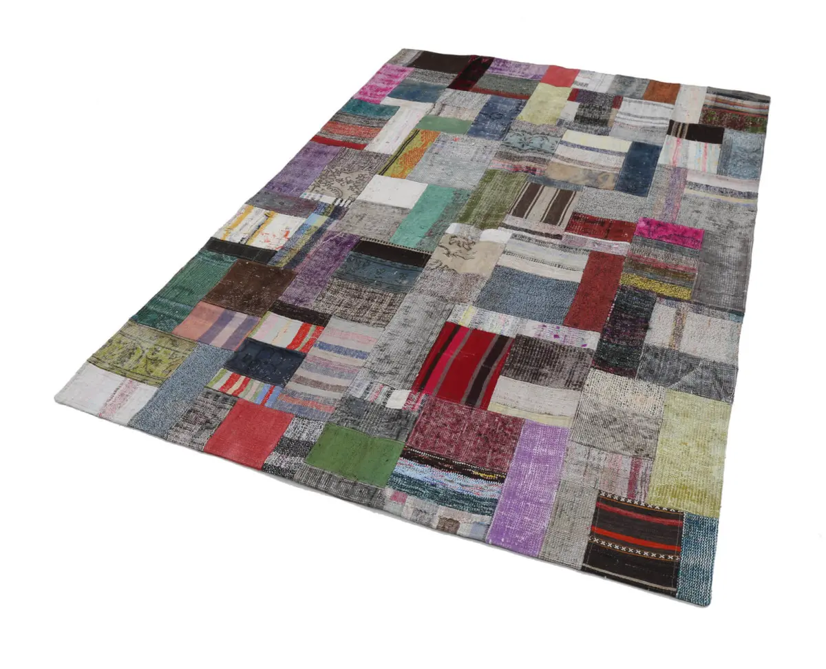 Chaput Patchwork Multi Renk Pamuk Üzerine Yün El Dokuma Kilim-169x240 - Görsel 2