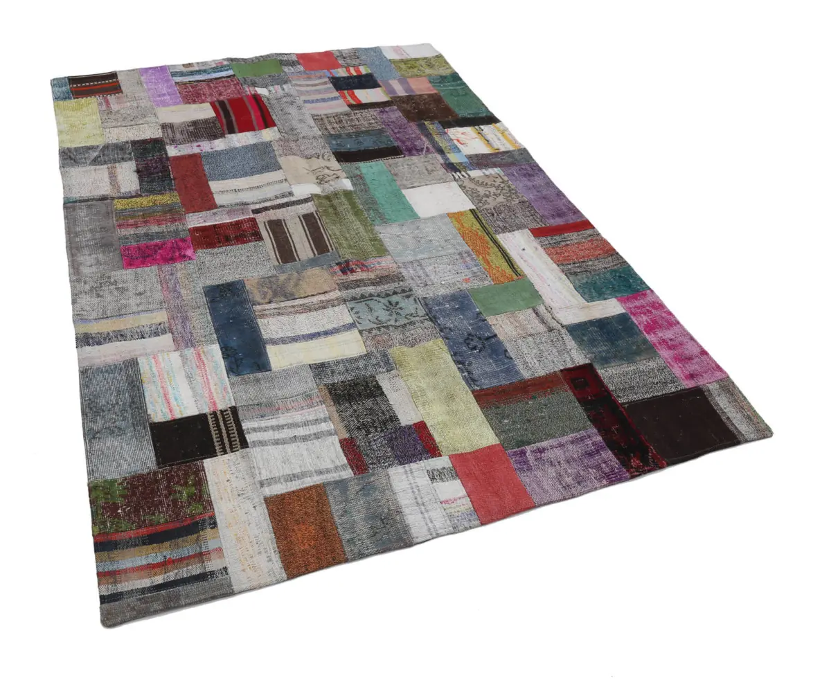 Chaput Patchwork Multi Renk Pamuk Üzerine Yün El Dokuma Kilim-169x240 - Görsel 3