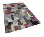 Chaput Patchwork Multi Renk Pamuk Üzerine Yün El Dokuma Kilim-169x240 - Görsel 3