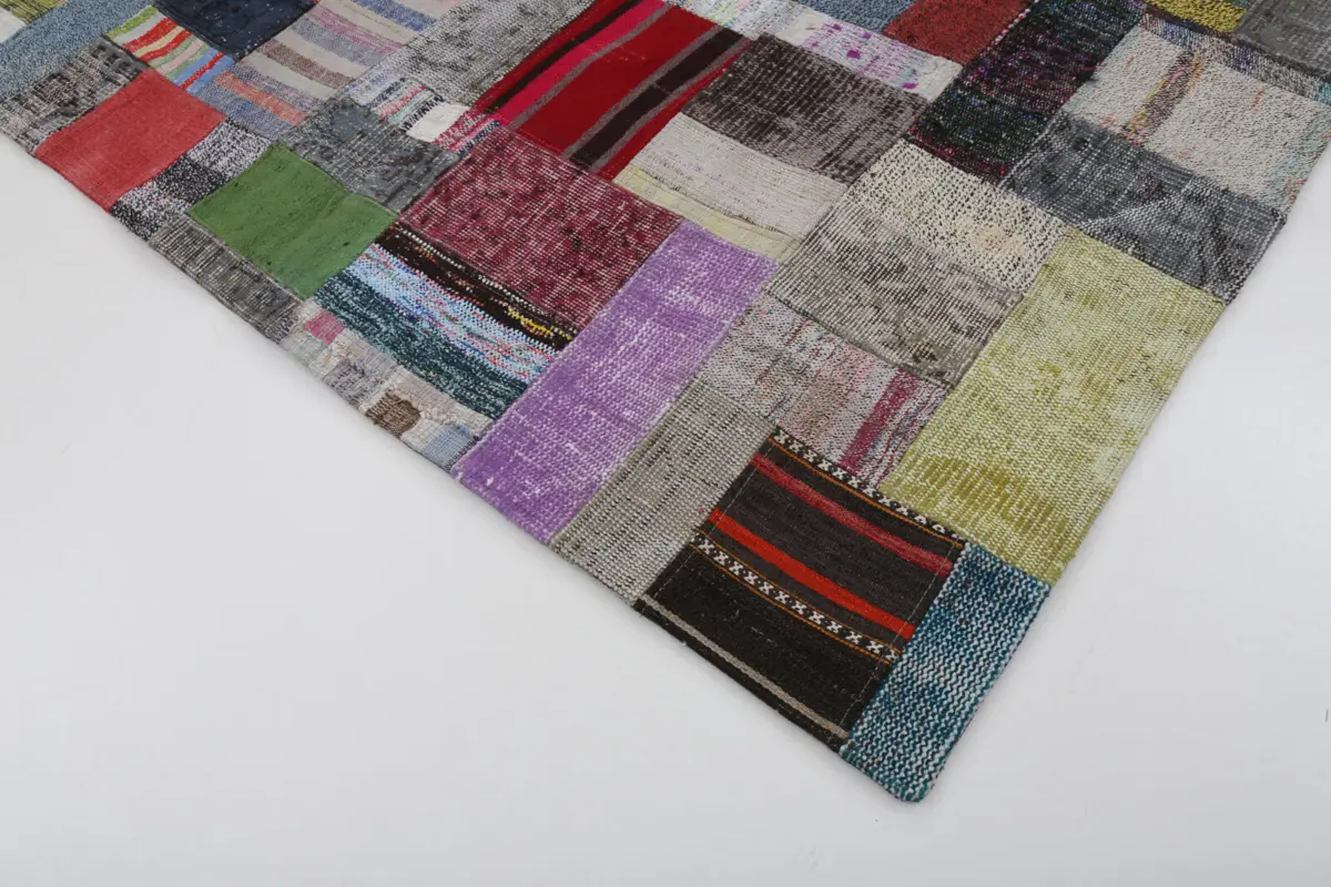 Chaput Patchwork Multi Renk Pamuk Üzerine Yün El Dokuma Kilim-169x240 - Görsel 4