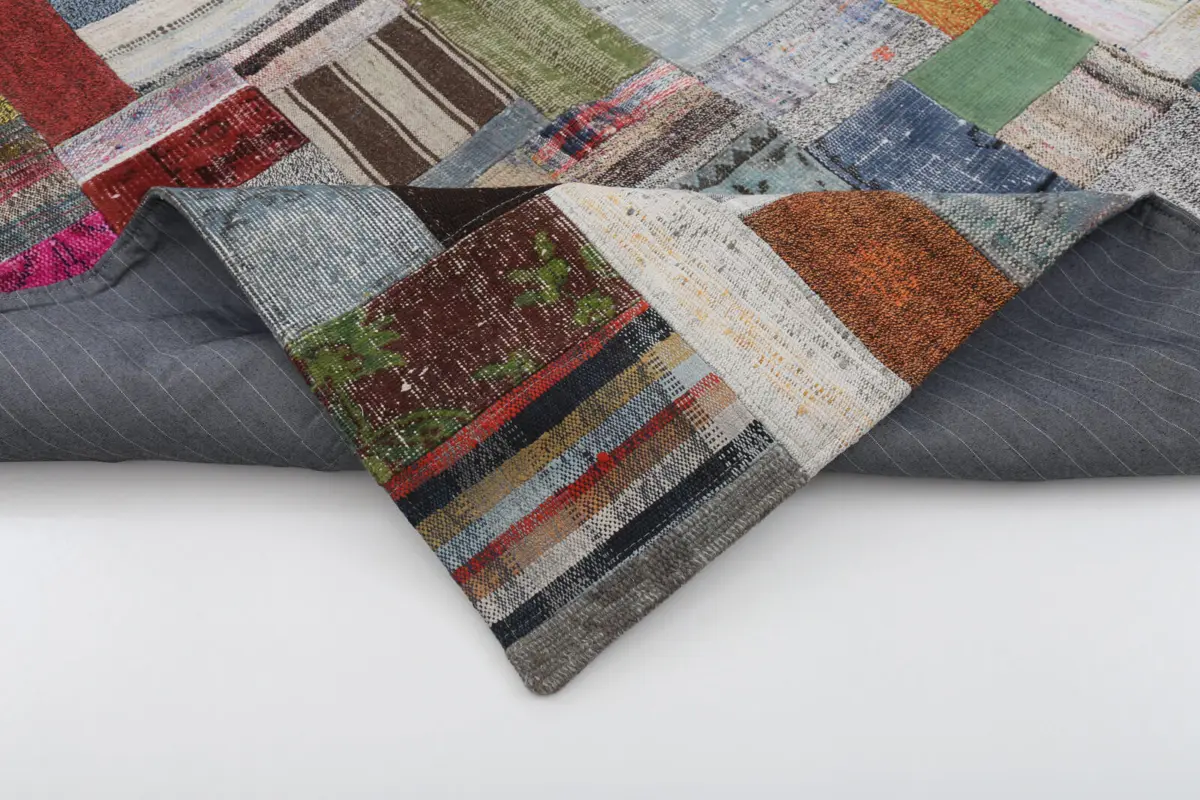 Chaput Patchwork Multi Renk Pamuk Üzerine Yün El Dokuma Kilim-169x240 - Görsel 5