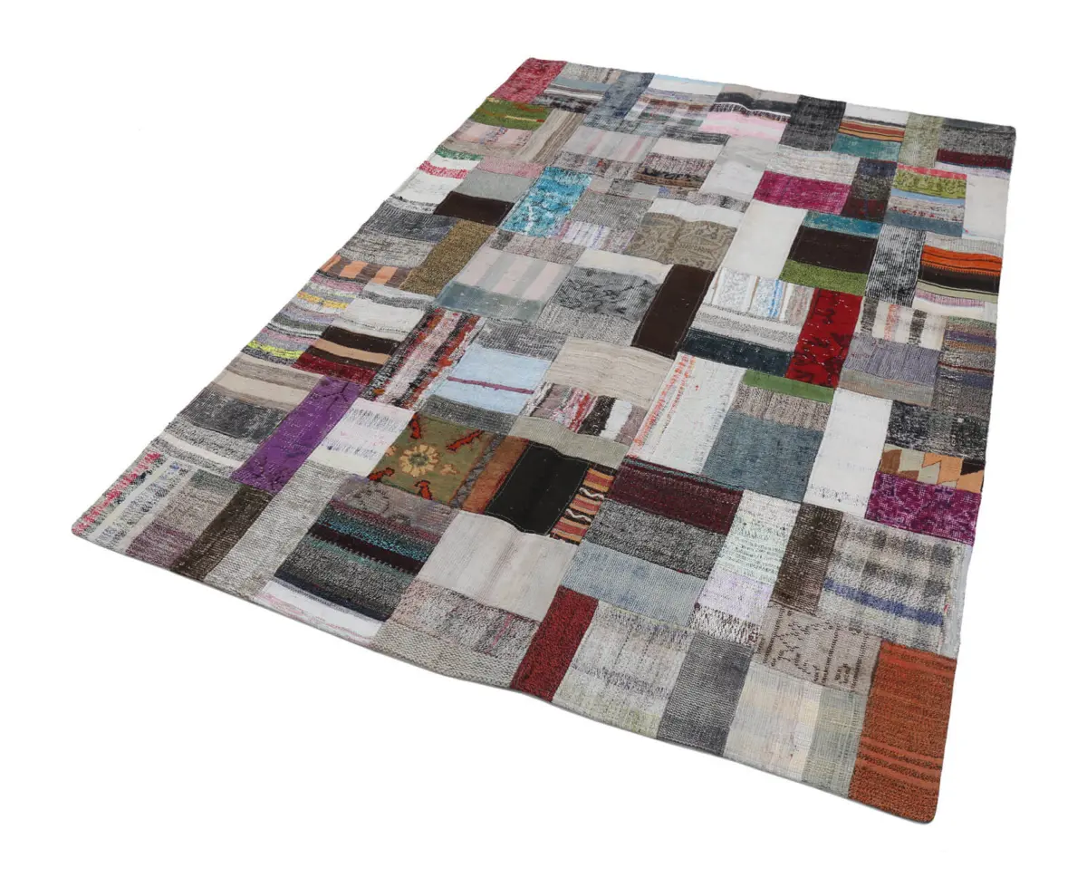 Chaput Patchwork Multi Renk Pamuk Üzerine Yün El Dokuma Kilim-170x239 - Görsel 2