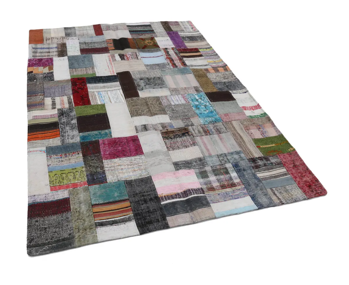 Chaput Patchwork Multi Renk Pamuk Üzerine Yün El Dokuma Kilim-170x239 - Görsel 3