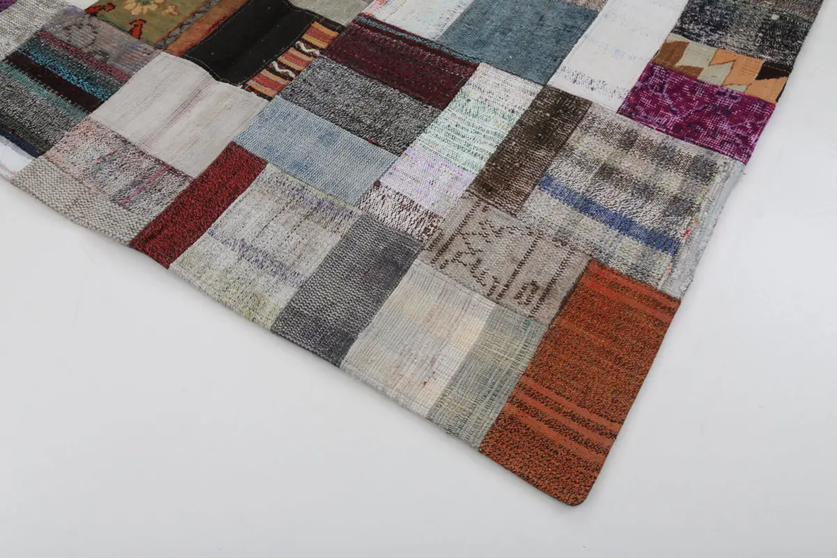 Chaput Patchwork Multi Renk Pamuk Üzerine Yün El Dokuma Kilim-170x239 - Görsel 4