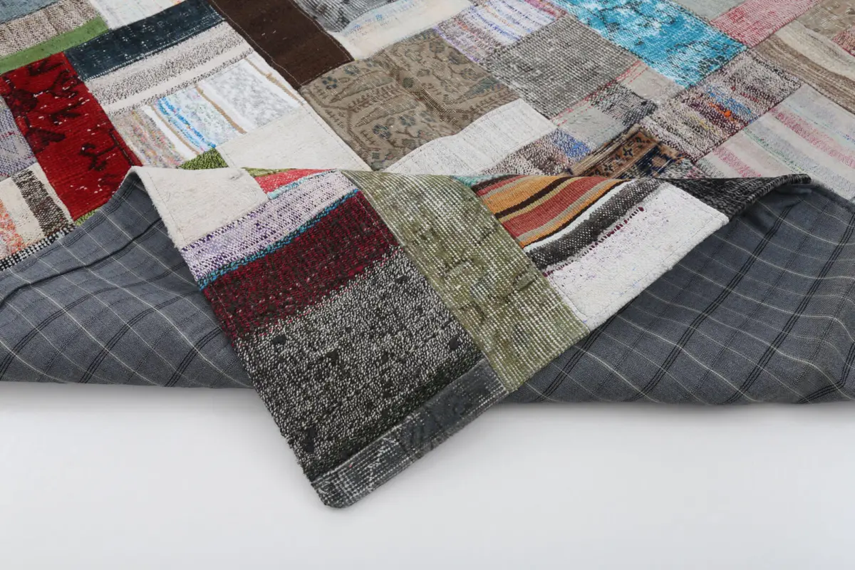 Chaput Patchwork Multi Renk Pamuk Üzerine Yün El Dokuma Kilim-170x239 - Görsel 5