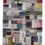 Chaput Patchwork Multi Renk Pamuk Üzerine Yün El Dokuma Kilim-170x240
