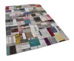 Chaput Patchwork Multi Renk Pamuk Üzerine Yün El Dokuma Kilim-170x240 - Görsel 3
