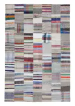 Chaput Patchwork Multi Renk Pamuk Üzerine Yün El Dokuma Kilim-200x302