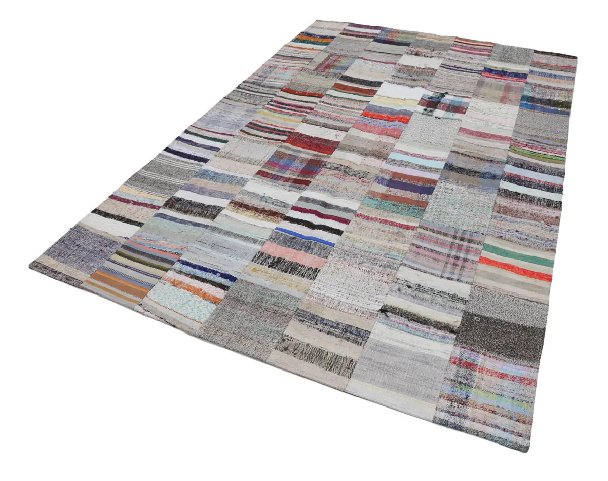 Chaput Patchwork Multi Renk Pamuk Üzerine Yün El Dokuma Kilim-200x302 - Görsel 2