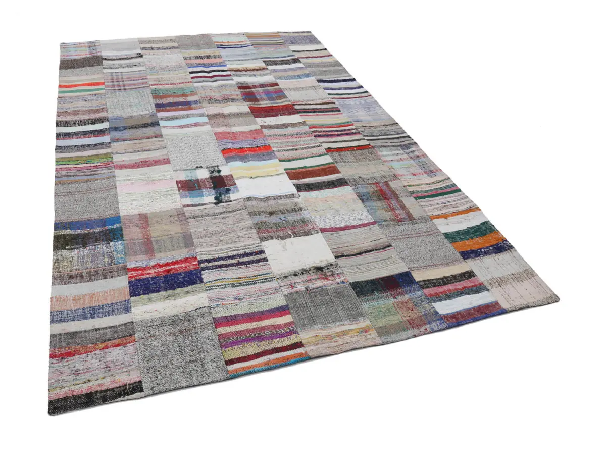 Chaput Patchwork Multi Renk Pamuk Üzerine Yün El Dokuma Kilim-200x302 - Görsel 3