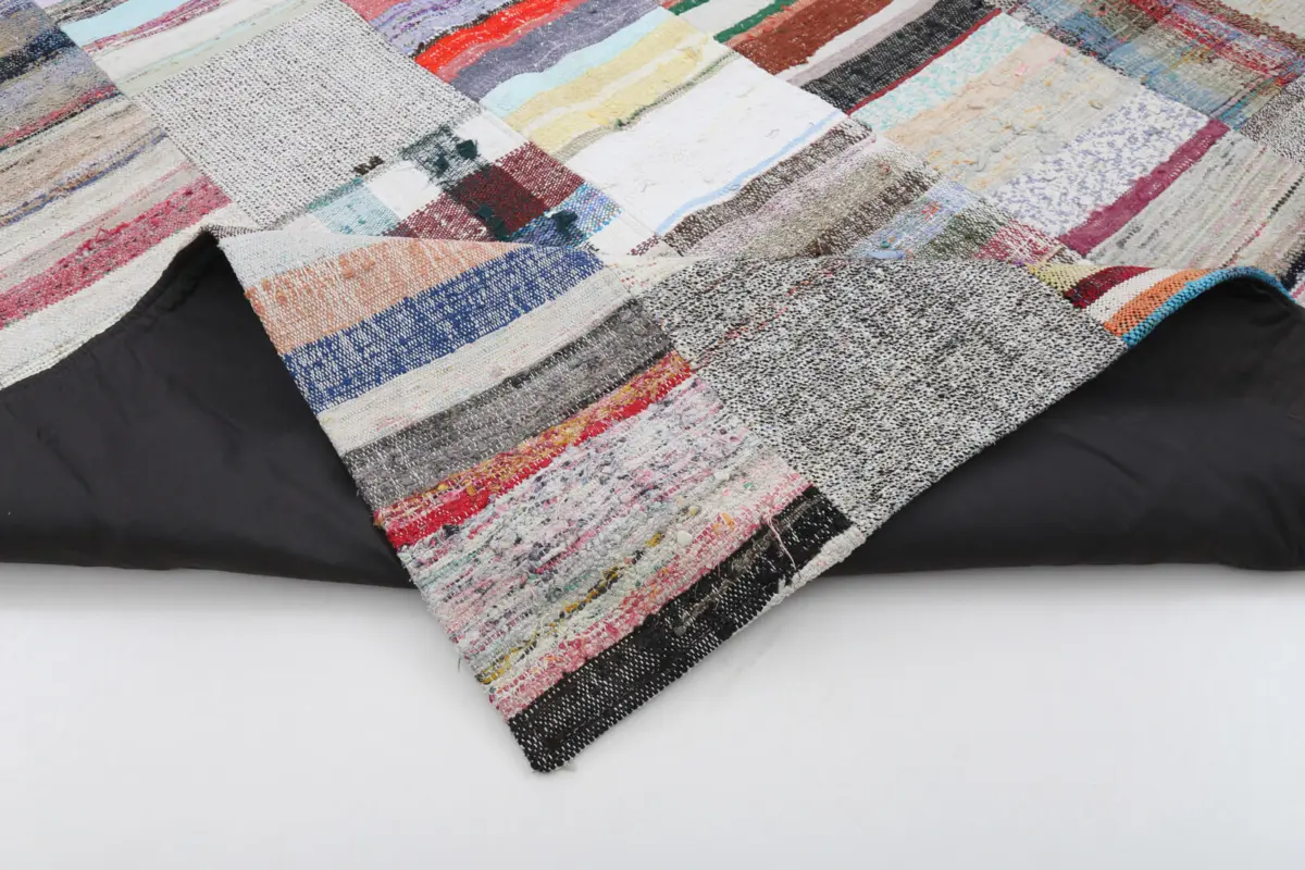 Chaput Patchwork Multi Renk Pamuk Üzerine Yün El Dokuma Kilim-200x302 - Görsel 5