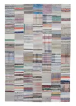 Chaput Patchwork Bej Renk Pamuk Üzerine Yün El Dokuma Kilim-200x302