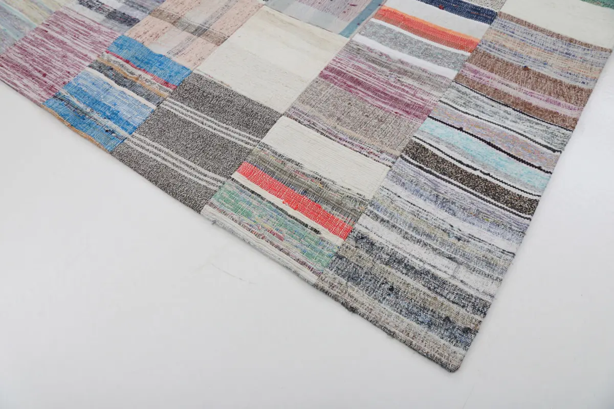 Chaput Patchwork Bej Renk Pamuk Üzerine Yün El Dokuma Kilim-200x302 - Görsel 4