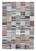 Chaput Patchwork Multi Renk Pamuk Üzerine Yün El Dokuma Kilim-200x298