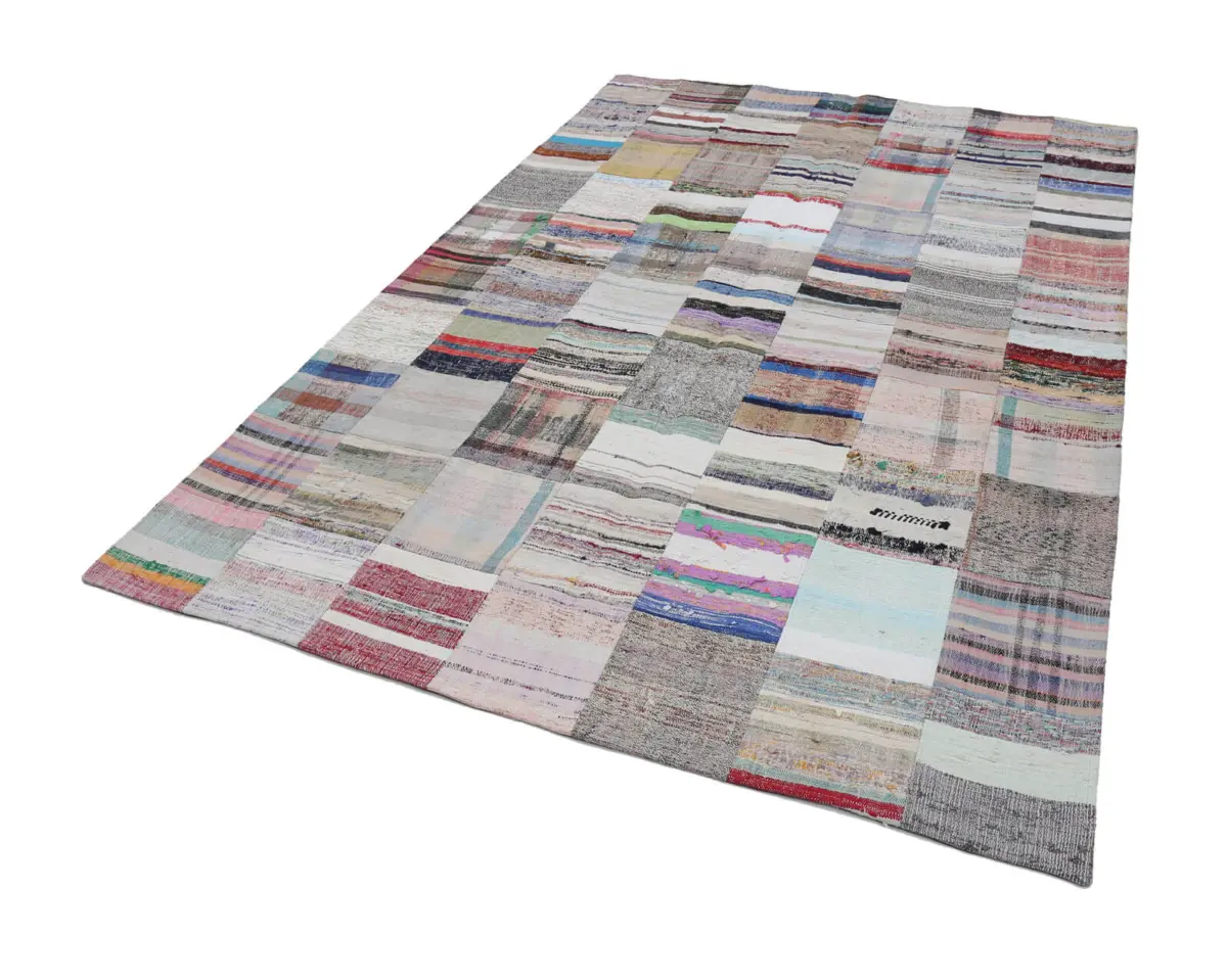 Chaput Patchwork Multi Renk Pamuk Üzerine Yün El Dokuma Kilim-200x298 - Görsel 2