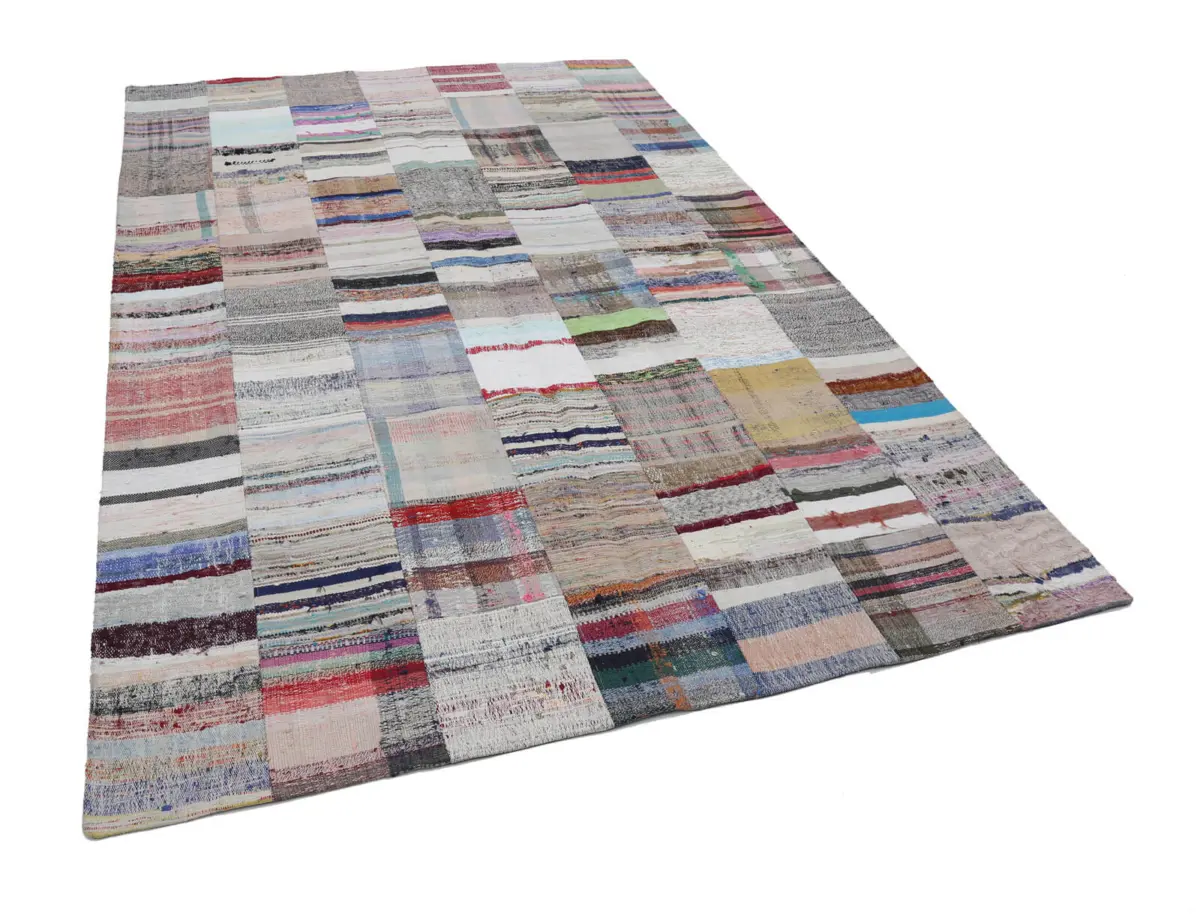 Chaput Patchwork Multi Renk Pamuk Üzerine Yün El Dokuma Kilim-200x298 - Görsel 3
