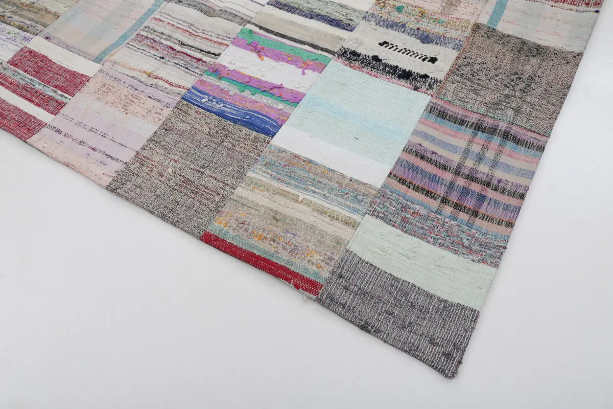 Chaput Patchwork Multi Renk Pamuk Üzerine Yün El Dokuma Kilim-200x298 - Görsel 4