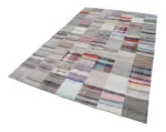 Chaput Patchwork Multi Renk Pamuk Üzerine Yün El Dokuma Kilim-201x299 - Görsel 2