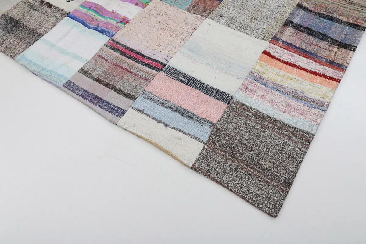 Chaput Patchwork Multi Renk Pamuk Üzerine Yün El Dokuma Kilim-201x299 - Görsel 4