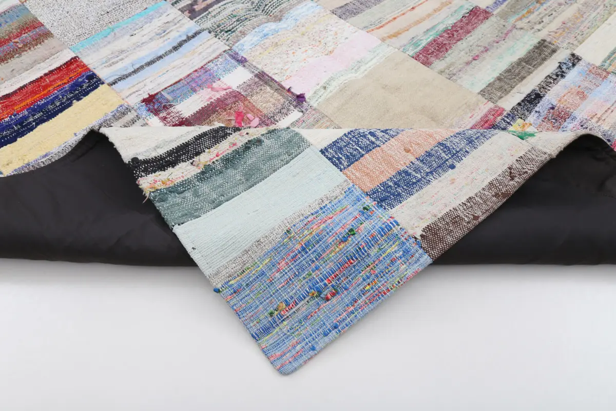 Chaput Patchwork Multi Renk Pamuk Üzerine Yün El Dokuma Kilim-201x299 - Görsel 5
