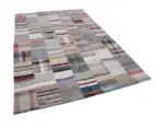 Chaput Patchwork Bej Renk Pamuk Üzerine Yün El Dokuma Kilim-201x300 - Görsel 3