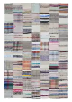 Chaput Patchwork Multi Renk Pamuk Üzerine Yün El Dokuma Kilim-201x298