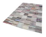 Chaput Patchwork Multi Renk Pamuk Üzerine Yün El Dokuma Kilim-201x298 - Görsel 2