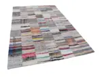 Chaput Patchwork Multi Renk Pamuk Üzerine Yün El Dokuma Kilim-201x298 - Görsel 3
