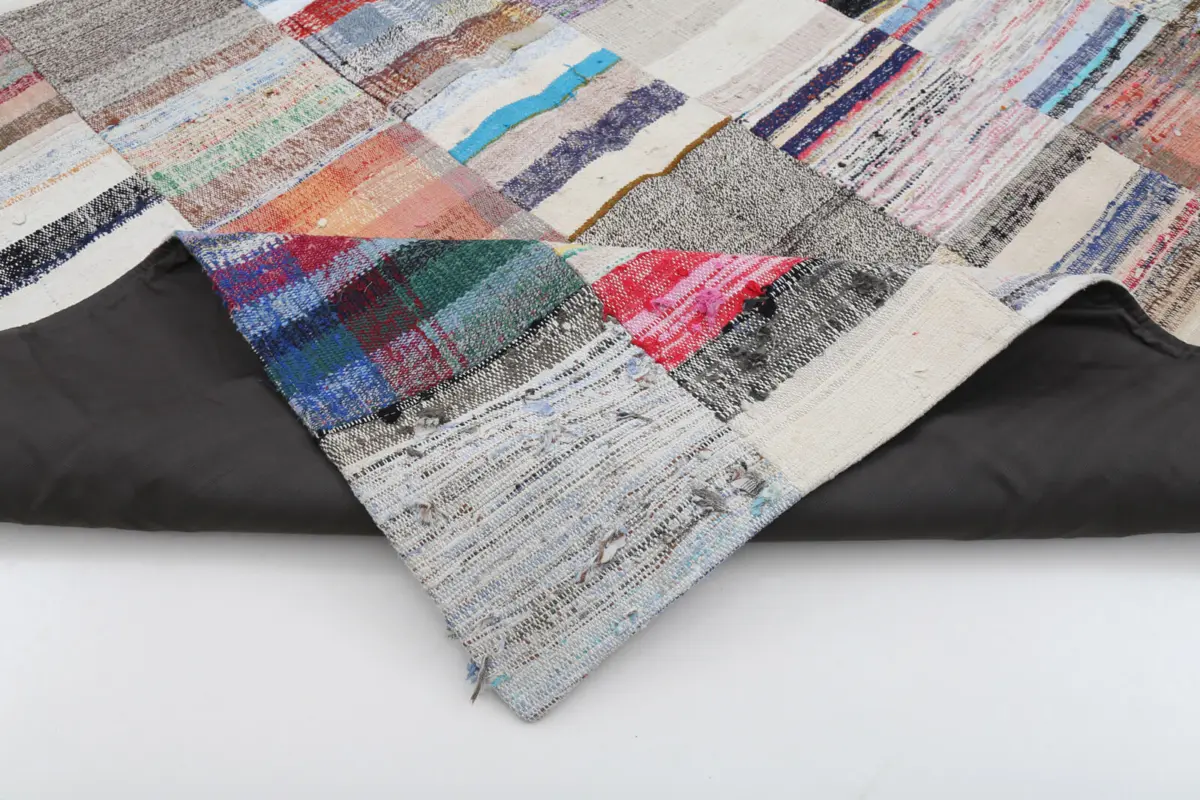 Chaput Patchwork Multi Renk Pamuk Üzerine Yün El Dokuma Kilim-201x298 - Görsel 5