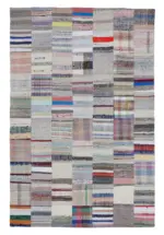 Chaput Patchwork Bej Renk Pamuk Üzerine Yün El Dokuma Kilim-200x303