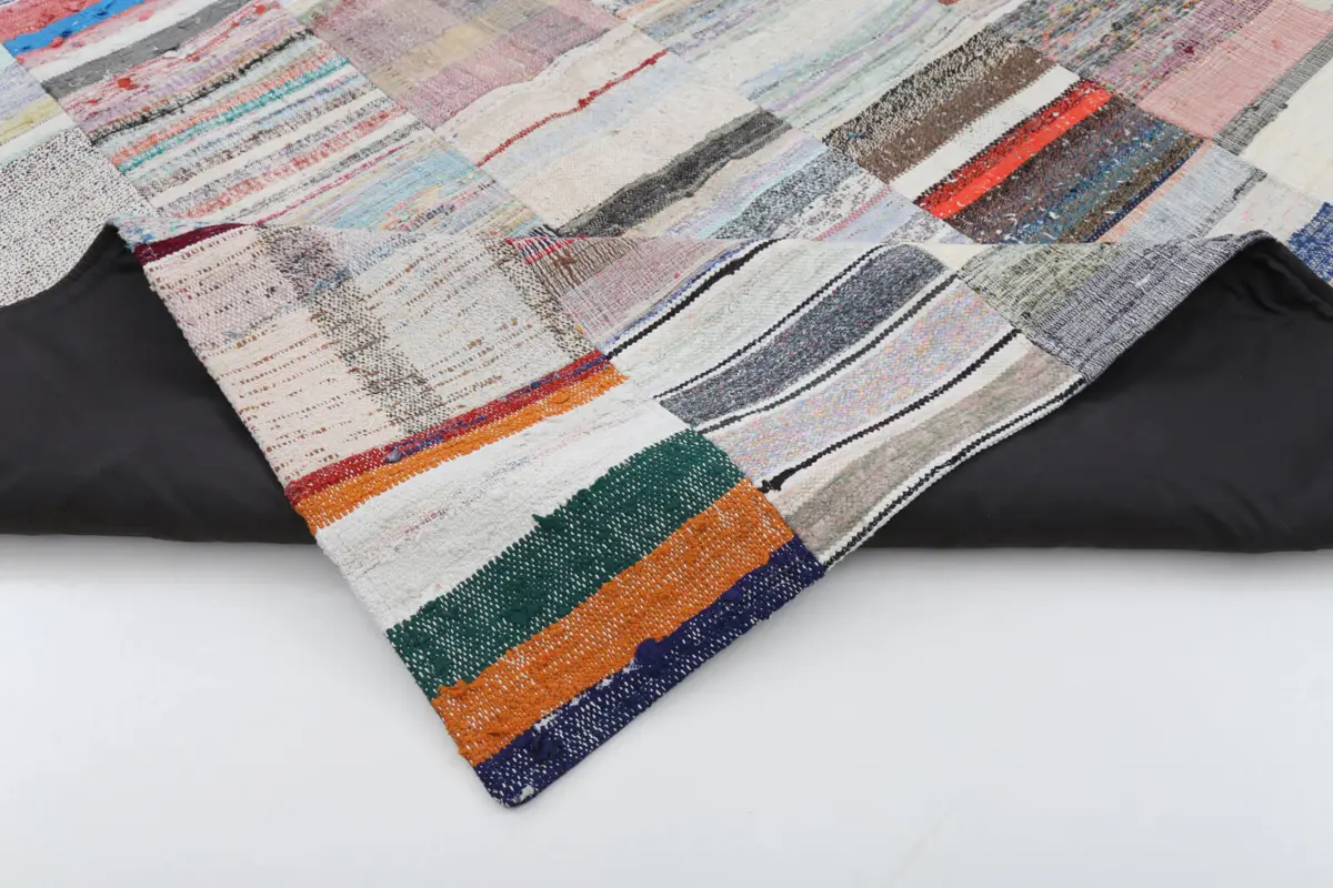 Chaput Patchwork Bej Renk Pamuk Üzerine Yün El Dokuma Kilim-200x303 - Görsel 5