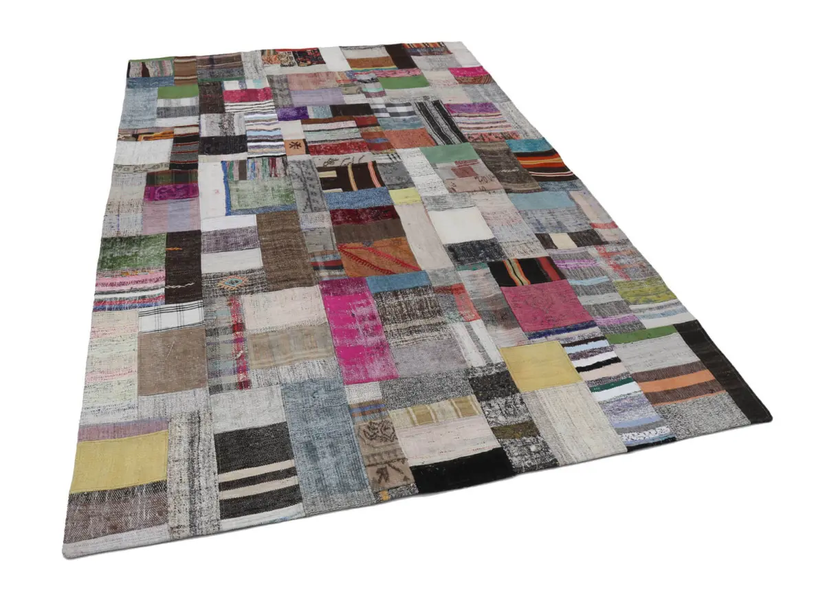 Chaput Patchwork Multi Renk Pamuk Üzerine Yün El Dokuma Kilim-199x303 - Görsel 3
