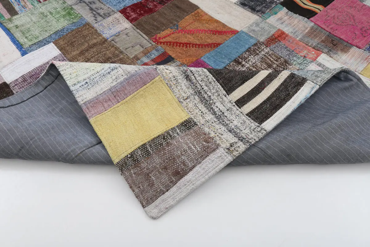 Chaput Patchwork Multi Renk Pamuk Üzerine Yün El Dokuma Kilim-199x303 - Görsel 5