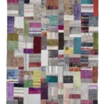Chaput Patchwork Multi Renk Pamuk Üzerine Yün El Dokuma Kilim-200x300
