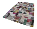 Chaput Patchwork Multi Renk Pamuk Üzerine Yün El Dokuma Kilim-200x300 - Görsel 2