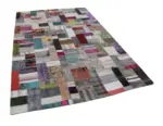 Chaput Patchwork Multi Renk Pamuk Üzerine Yün El Dokuma Kilim-200x300 - Görsel 3