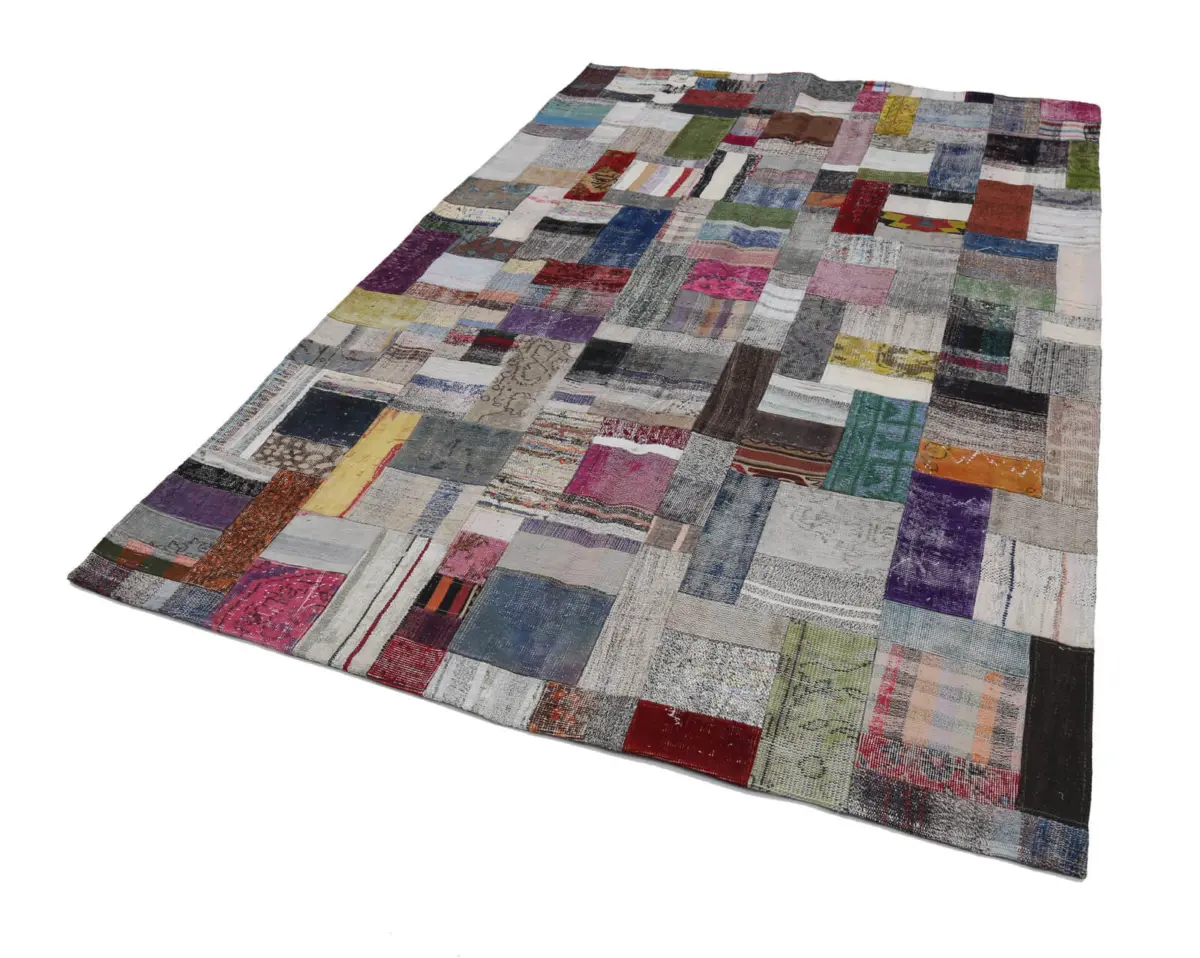 Chaput Patchwork Multi Renk Pamuk Üzerine Yün El Dokuma Kilim-200x302 - Görsel 2