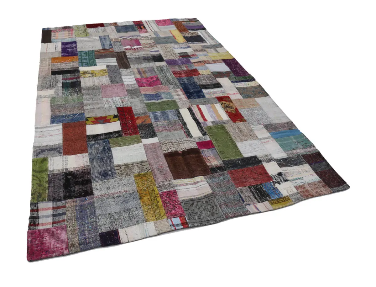 Chaput Patchwork Multi Renk Pamuk Üzerine Yün El Dokuma Kilim-200x302 - Görsel 3